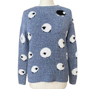 Aspen Sheep Novelty Print Sweater White Black Sheep Diana Style Blue Sz S Farm